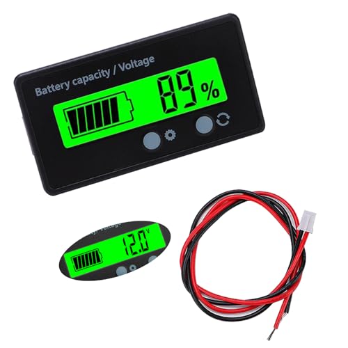 VooGenzek Medidores de Batería DC, Indicador de Voltaje de Capacidad de Batería Monitores, Probador de Batería de Plomo Ácido y Litio, Pantalla LCD DC 12V 24V 36V 48V Medidor de Batería (Luz Verde)