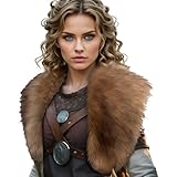 Weciau Wikinger Kunstfell Kragen Schal, Mittelalter Kleidung Damen, Wikinger Kostüm Damen, Wikingerpelz Schulterfell Mittelalter Fell Schulterüberwurf