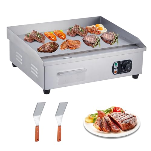 GarveeTech 1600W 22 in Electric Countertop Flat Top Griddle Grill Commercial Restaurant Teppanyaki Grill Stainless Steel Tabletop Flat Top Grill Machine with Adjustable Thermostatic Control,110V
