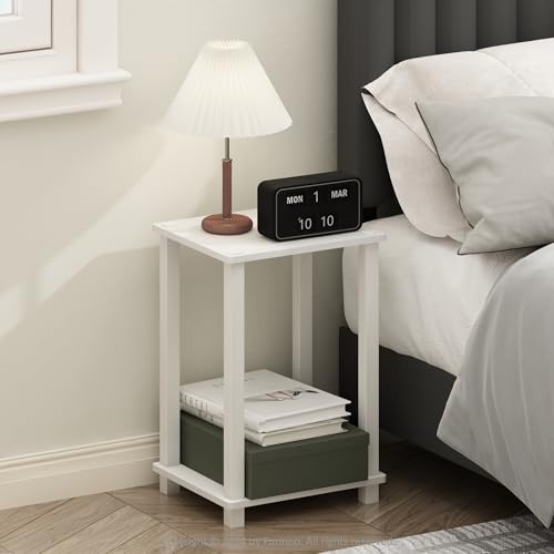 Image of Furinno Simplistic Night Stand, 2-Tier Small Nightstand with Open Shelf, Toolless Assembly Bedside Table, End Table, Side Table, for Bedroom, Closet, Dorm, White