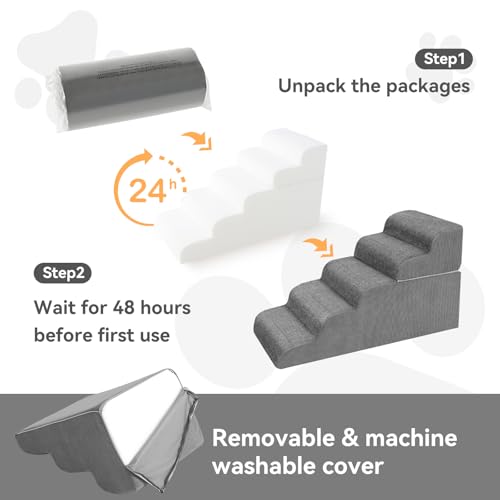 Image of ABORON 5-Step Dog Stairs for High Beds, 21.3 in Tall Pet Steps