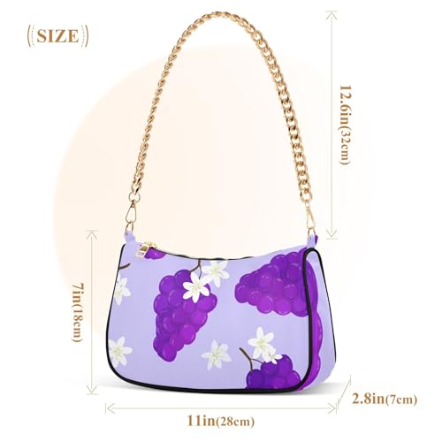 Purple Grapes Flowers Lavender Medium Handbag Tote Womens Ladies Shoulder Bag Floral Crossbody Purse Zipper Closure Chain Strap3