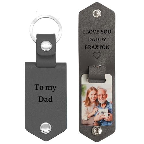 Eletizy Llavero de cuero con foto y texto personalizado para hombres y mujeres, llaveros con imagen personalizada, regalos conmemorativos para familiares y amantes (Gris)