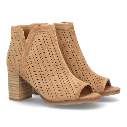 shoes&blues.es 63647 Botin de Tacon para Mujer, Comodos, con Calados, y Punta Abierta, Cierre de Cremallera en el Talon, Primavera Verano 2022. Talla 37 Kaki