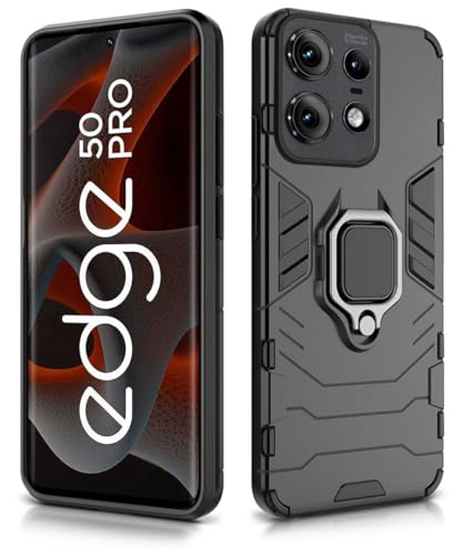 Image of WOW IMAGINE Shock Proof Back Case Mobile Cover for Motorola Moto Edge 50 Pro | Back Cover Case (Tough Armor | Hybrid PC + TPU | Ring Holder & in-Built Kickstand | Black)