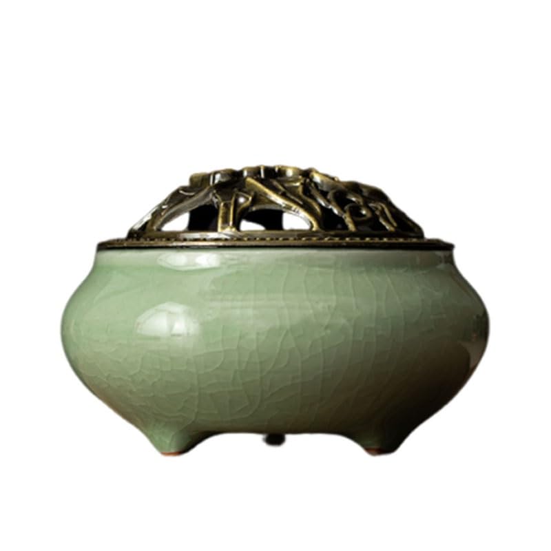 XYUERU Garlic storage, multi-purpose ceramic onion pot, table spice multifunctional with hollow lid, garlic pot decoration container storage for the kitchen at home(Green)