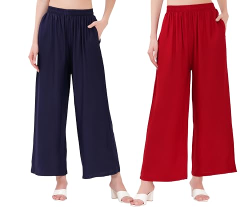 Image of Buy That Trendz Palazzo Pants for Women Rayon Elasticated Regular Fit Flared Wide Leg M to 6XL Pack of 2
