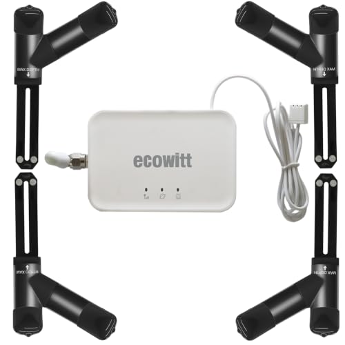ECOWITT Sensor de Humedad del Suelo 3 en 1 de 16 Canales + Sensor de conductividad eléctrica del Suelo + Medidor de Temperatura, 4 Unidades WH52 + Pasarela GW3000