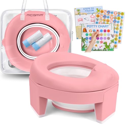 MCGMITT Portable Potty Seat for Kids Travel - Foldable Training Toilet Chair for Toddler Girls with Storage Bags for Outdoor and Indoor Easy to Clean(Pink)