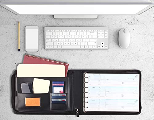 2Fold Zippered Business Check Binder 7 Ring For 3-Up Business Size Checks With Extra Business Card Case - Pu Leather Deluxe 7 Ring Checkbook Binder Portfolio With 600 Check Capacity And Storage #TOP1