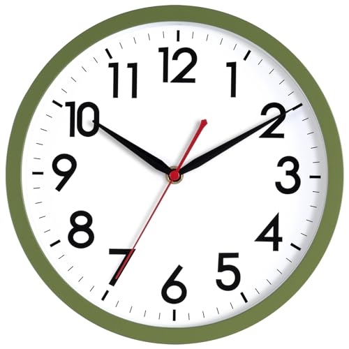 Image of AKCISOT Wall Clock 10 Inch Silent Non-Ticking Modern Clocks Battery Operated - Analog Classic for Office, Home, Bathroom, Kitchen, Bedroom, School, Living Room(Olive Green)