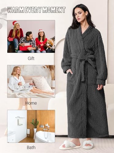 Image of Artfasion Womens Long Fleece Robe - Warm Soft Floor Length Flannel Bathrobes for Winter Thicker Long House Coat with Pockets