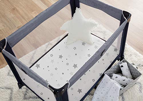 Image of TL Care 100% Natural Cotton Fitted Pack and Play Sheet 39 inch x 27 inch - Soft & Breathable Pack N Play Sheet for Playpen, Playard & Mini Crib Mattress, Super Stars, for Boys & Girls (Pack of 2)