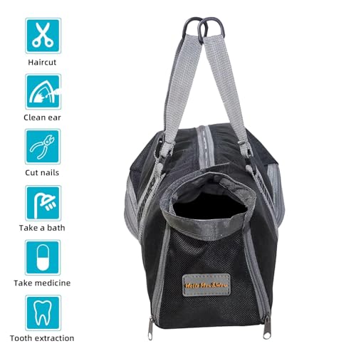 Image of Cinf Cat Nail Clipping Cleaning Grooming Restraint Bag (Free Muzzle) Set No Scratching Biting for Bathing Nail Trimming Injecting Examining(Black,L)
