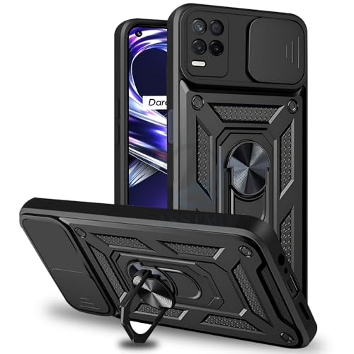 Image of AESTMO Tough Armor Compatible with Realme 9 5G / 8 / 8S / Narzo 30 5G Bumper Back Case Cover | Ring Holder & Sliding Camera Shield Cover | 360 Degree Protection Back Case Cover (Black)