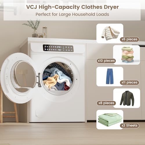 Image of VCJ 3.6 cu.ft Portable Dryer, 1400W Electric Clothes Dryer with 12 Drying Modes & LED Control Panel, Front Load Compact Dryer for Home, Apartment, Dorms