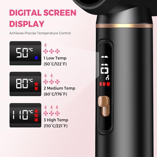 Image of Atopskins 5 in 1 Blow Dryer Brush Set, 1000W Hot Air Styler with Auto-Wrap Curler & LED Temp Display, Negative Ion Hair Dryer Brush for Straightening, Volumizing & Curling - Black