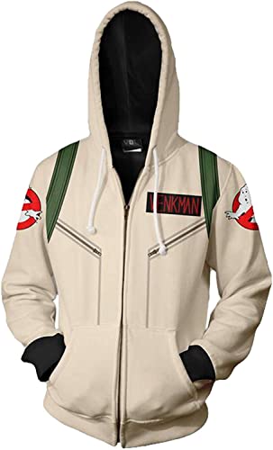 Groydbna Mens Ghoul Hunter Hoodie Backpack Jacket Zip Up Hunter Coat Sweatshirt (X-Large Venkman)