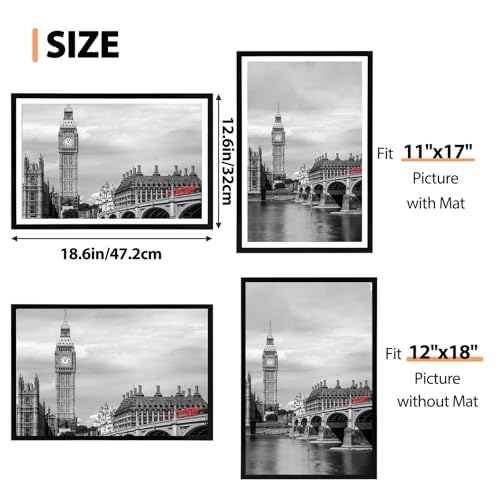 Image of Fixwal 12x18 Picture Frame Set of 6 with Shatter Resistant Plastic Cover, Thin Border Light Weight Poster Frames for Wall Gallery Display, Black