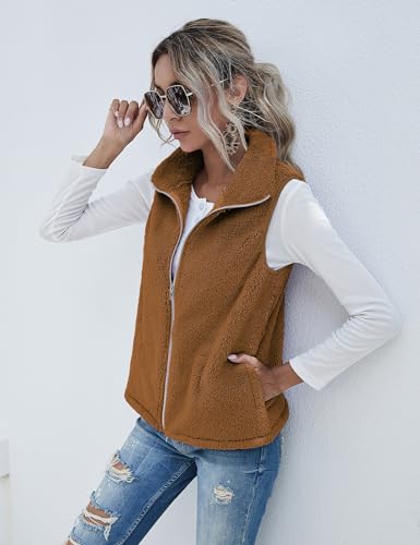 Raphin Mantel Damen Herbst Fleece Warm Mode Lässig Fleecepulli Damen Hohe Qualität Superweich Damen Fleecejacke(Braun,L)