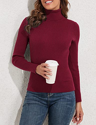 Image of PrettyGuide Women's Ribbed Turtleneck Long Sleeve Sweater Tops