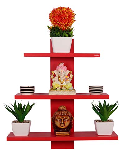 Image of Captiver Engineered Wood Wall Mounted Decorative Shelf Racks Tier 3 (Matte, Red) II Home Decor Living Room Bedroom Kitchen Hall Office Tv Side Organiser