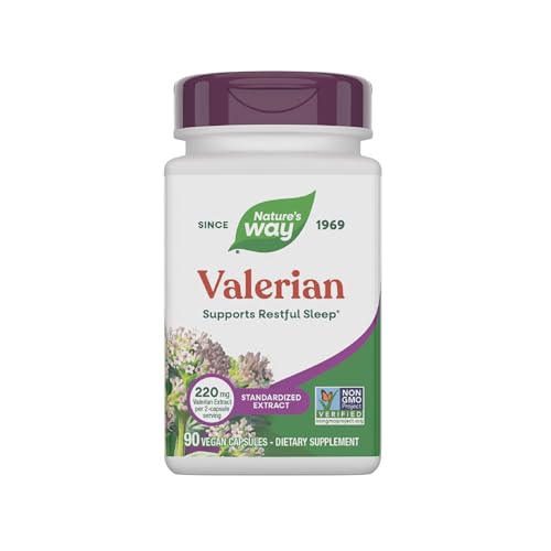 Natures Way Valerian Premium Extract 220 mg of valerian extract per 2-capsule Serving Supports Restful Sleep Non-GMO Project Verified Herbal Supplements Gluten Free - 90 Capsules (Pack of 1)