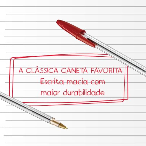 Caneta Esferográfica BIC Cristal Dura Mais, A Clássica, Vermelha, Ponta Média de 1.0mm, 835206, 50 u