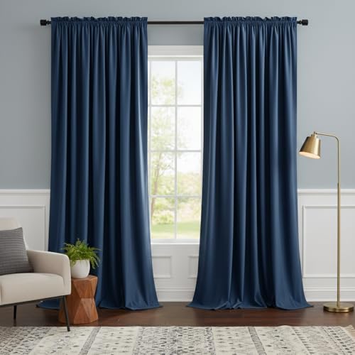 NICETOWN Royal Blue 96 inch Velvet Curtains for Living Room, Soft and Elegant Heavy Solid Rod Pocket Window Treatments for Bedroom, Office & Hall (2 P