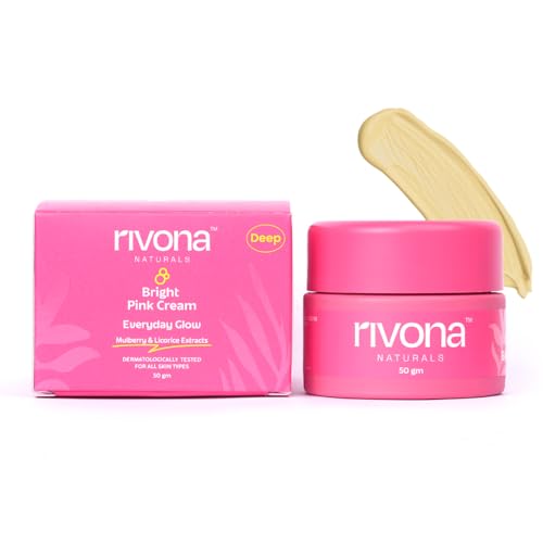 Rivona Naturals Bright Pink Face Cream (Deep) | Tinted Moisturizer for Dusky to Deep skin | Hydrating Skin Tint with Niacinamide & Mulberry | Natural Makeup Look | Glowing Skin Finish | Vegan | 50g