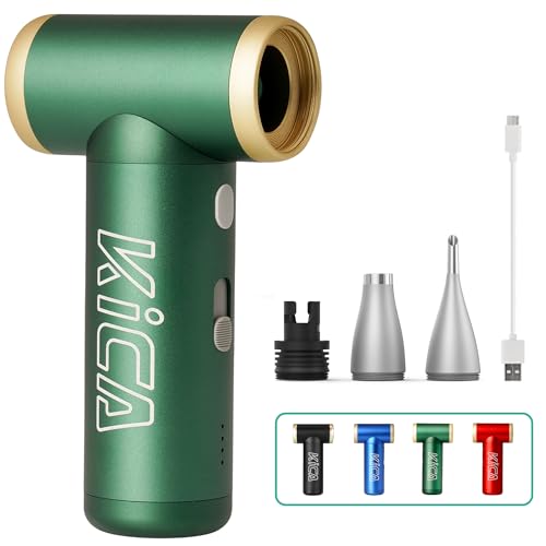 Kica JetFan 2S Soplador de Polvo Eléctrico - Aire Comprimido Recargable a 117000 RPM, Sin Escalas de Velocidad, Botón Turbo y Metal, Plumero de Aire para Limpiar PC, Coche, Oficina y Sofá - Verde