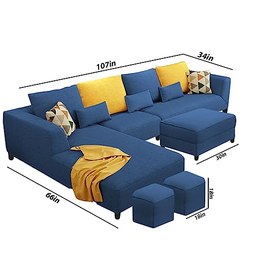 Image of Galib LHS 8 Seater L Shape Sofa Set for Living Room (Blue Fabric)