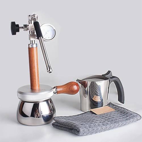 Espumador y vaporizador de leche, máquina portátil de 350 ml con boquilla de vapor de 3 agujeros, medidor de presión y válvula de alivio de 4 barras para espuma de leche y agua hirviendo al aire libre