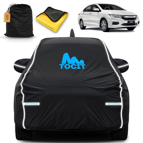Image of City Waterproof Long Life Car Cover with Safety Glow Reflective Strap, Premium Velvet Velour Fabric, Soft & Stretchable, Machine Washable, Tri-Stitch Custom Fit with Mirror & Antenna Pocket