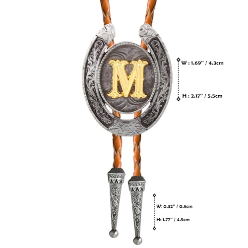 Image of Vintage Western Cowboy Monogram Initial Letter Bolo Tie for Men | Premium brown braided leather, adjustable sliding clasp, anti-tarnish alloy pendant, versatile A-Z western bolo tie