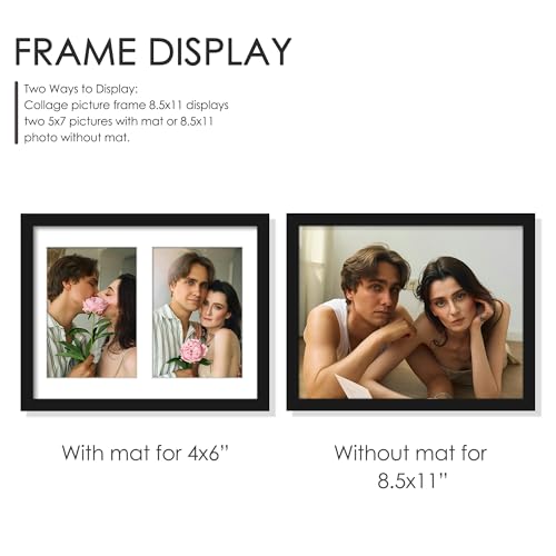 Image of DUENPY 8.5x11 Double 5x7 Picture Frame Double Picture Frame Displays Two 5x7 inch Photos Available Horizontal Wall Mounting Display and Vertical Black