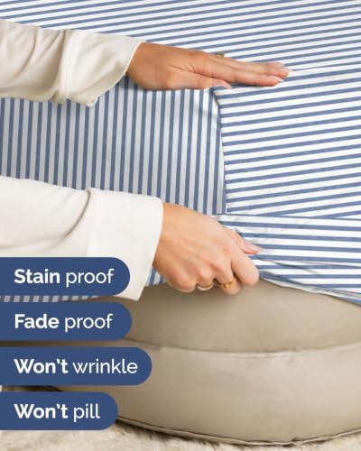 Image of Extra Deep Flex Top Split Head King Fitted Sheet - Hotel Luxury Single Fitted Sheet Only - Easily Fits 18 inch to 24 inch Mattress - Ultra Soft, Wrinkle Free w /Extra Deep Pockets - Blue Stripes 2