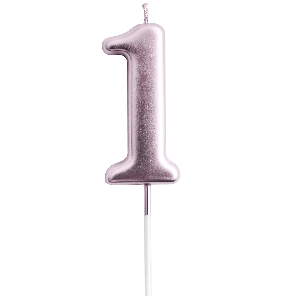 Eusbon Number 1 Birthday Candle 1 For Cakes, 7Cm Big Size Number Candle For Cake Decoration, Birthday Party, Wedding Anniversary, Rose Gold