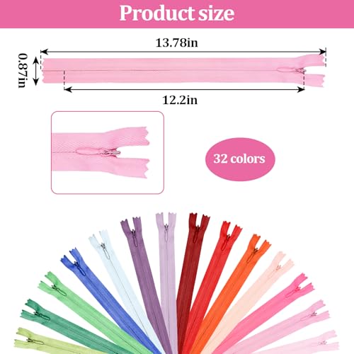 32pcs 12 Inches Nylon Coil Zippers, #3 Invisible Zipper for Sewing,Multicolor Nylon Bulk Zipper for DIY Crafts, Pocket, and Accessories - Thumbnail 2