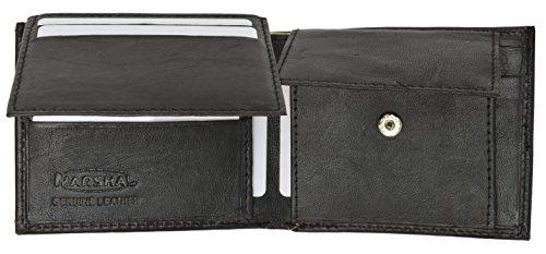 Mens Black Leather Wallet Lamb Bifold W Coin Pouch 7952