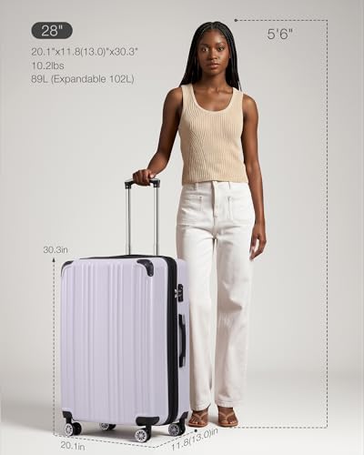 Image of Coolife Luggage, Suitcase with Durable and Lightweight, Large Checked Luggage with PC+ABS Hardshell Expandable, Dual Spinner Wheels, TSA Lock, and YKK Zipper(white grid new, L(28in))