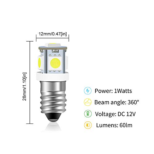 Bonlux E10 Dc 12V Led Bulb, 1W E10 Miniature Screw Base Led Replacement Bulb Upgrade For Rv Interior Dashboard Lights Headlamps And Flashlights Torch Lights, Daylight 4-Pack #TOP4
