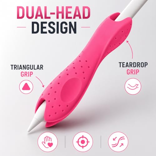 Image of Mizi Silicone Pencil Grips, Ergonomic Dual-Head Anti-Slip Grip for Handwriting & Drawing, Compatible with Apple Pencil Pro /1st /2nd Gen & USB-C, Universal Fit for Pens, Pencils & Stylus - Pink