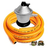 Kit Regulador Gas Butano 30 mbar Homologado + Manguera 1,5 m / 3 m / 5 m y Abrazaderas – Regulador para Bombonas de Gas en Cocinas, Camping, Hornillos, Barbacoas y Paelleros (TRIPLE XXL - 5,0 m)