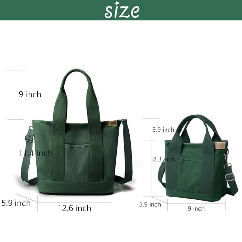 Image of Canvas Tote Bag for Women,Small Totes Bags with Zipper Crossbody Purse with Pockets Large Shoulder Handbag,2 Sizes