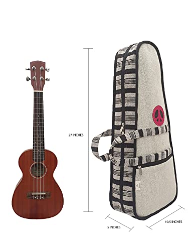 Image of The House of tara Modern Ukulele Bag | Ethnic Handloom Fabric Bag for Concerts | Multicolor | with External Zipper Pocket | Waterproof Padded Case | for Men and Women | Light Grey 1
