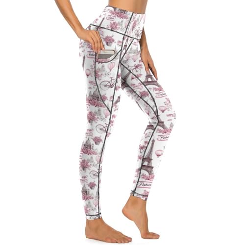 Legging rose imprimé Paris pour femme idéal pour le studio de yoga et vos sorties urbaines