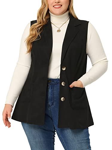 Agnes Orinda Plus Size Utility Vest for Women Lapel Sleeveless Lightweight Casual Suede Vests Jacket