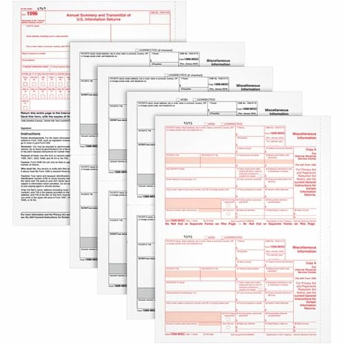 Formularios 1099-MISC de 5 partes para declaración fiscal en oficinas
