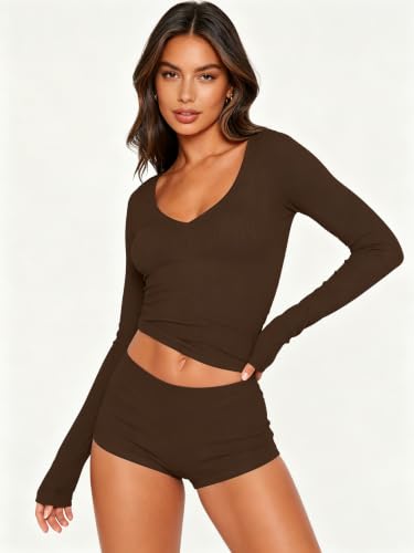 Image of Dressmine Sexy Pajamas Set for Women Soft Ribbed Fall Pj Cute Y2K Sleepwear